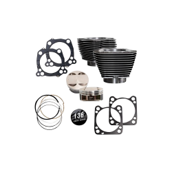 PartzBiz HD SS910-0850 - S&S 136 ” Big Bore Kit หินแกรนิตสีดำพร้อมครีบไฮไลต์ 4 Harley 17-23 M8 | 910-0850