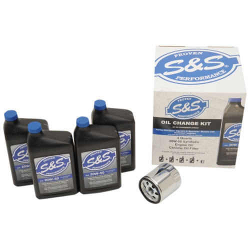 PartzBiz HD: 4404087-S&S ชุดเปลี่ยนถ่ายน้ำมันเครื่อง Harley 84-99 Big Twin 86-17 XL 4 Quarts 20W-50 Chrome Oil Filter 153965 3601-0412 36010412