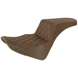 PartzBiz HD DS08021400 - Saddlemen Brown Step Up 2-Up Seat Front Lattice Stitched Harley Softail M8 18-23