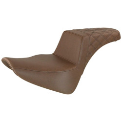 PartzBiz HD DS08021402 - Saddlemen Brown Step Up 2-Up Seat Rear Lattice Stitched Harley Softail M8 18-23