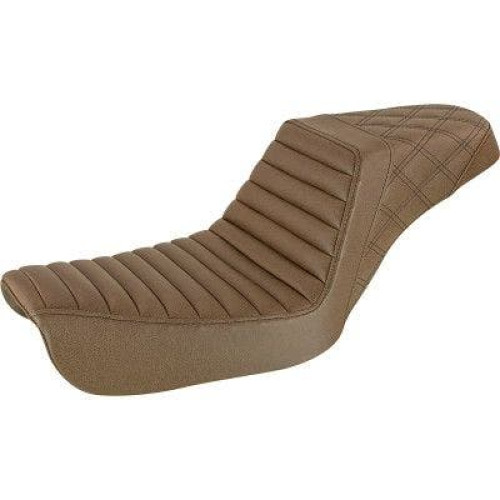 PartzBiz HD: 4403836-Saddlemen Brown Step Up 2-Up Seat Tuck n Roll & Lattice Stitch Harley Dyna 04-05 0803-0657 08030657 804-04-176BR FXD GLIDE SUPER กว้างแผ่นแคบ