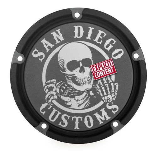 PartzBiz HD: 4403529-San Diego Customs P-DC001BLK Ripper สีดำ Stealth Derby Cover 99-17 Harley Twin Cam 482245