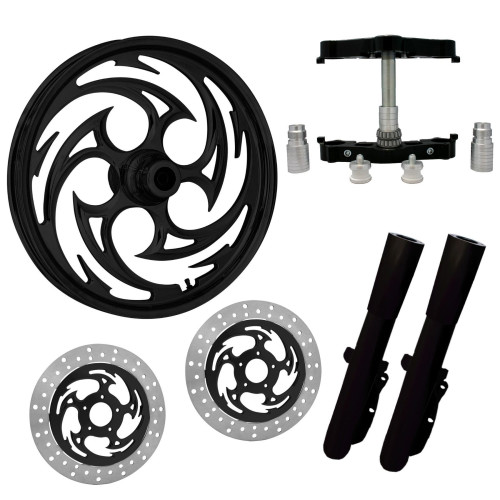 PartzBiz HD: 4403493-Savage Black 23" Wheel Tire Dual Rotors w/ Raked Triple Trees Lowers & Sliders | SAVAGE-DUAL-BLK-KIT-PCKG PartzBiz HD: 4403493-Savage Black 23" Wheel Tire Dual Rotors w/ Raked Triple Trees Lowers & Sliders | SAVAGE-DUAL-BLK-KIT-PCKG