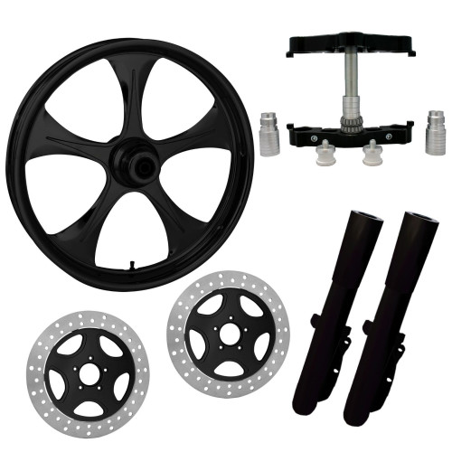 PartzBiz HD: 4402772-Stratos Black 23” ยางล้อ Dual Rotors พร้อม Raked Triple Trees ส่วนล่างและตัวเลื่อน | Stratos-DUAL-BLK-KIT-PCKG
