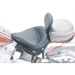 PartzBiz HD MD79104 - Mustang Seat Wide Chrome Studded Solo Seat พร้อมพนักพิง Harley 89-99 FLSTS | 79104
