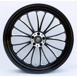 PartzBiz HD MW37-669 - Ultima 37-669 Black Cut 18x3.5" Manhattan CNC Front Motorcycle Wheel Dual Rotor Harley Davidson Custom Bike Chopper Replacement Upgrade Rim Chrome