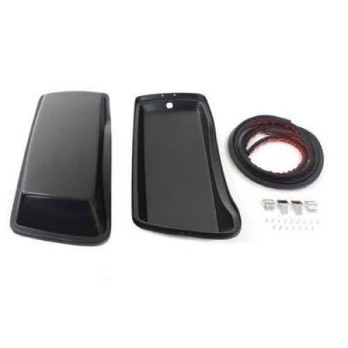 PartzBiz HD: 4400995-V-Twin 49-2725 ไฟเบอร์กลาสฝาปิดกระเป๋าข้างปะเก็นฮาร์ดแวร์ชุด 85-92 Harley Tour Glide FLT อัพเกรดจักรยานชอปเปอร์แบบกำหนดเองกระเป๋ารถจักรยานยนต์ Dresser Tops ครอบคลุม