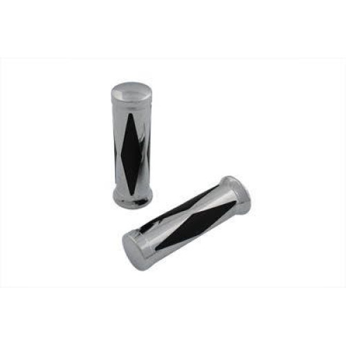 PartzBiz HD: 4400936-V-Twin Chrome Diamond Style 1" Grip Set w/ Chrome End Cap Harley 74-Up 28-0446