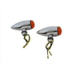 PartzBiz HD VT33-0473 - V-Twin 33-0473 Chrome LED Mini Bullet Turn Signals Amber LED Lights 3/8" Stem