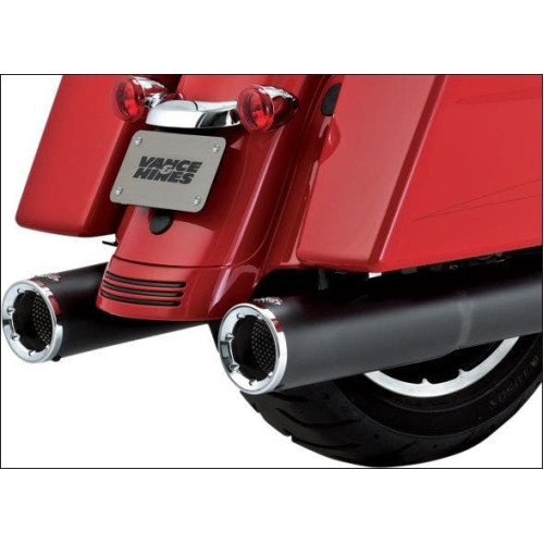 PartzBiz HD: 4400654-Vance & Hines Black 4.5" Hi-Output Slip-On Performance Mufflers Harley FL 2017 | 46463