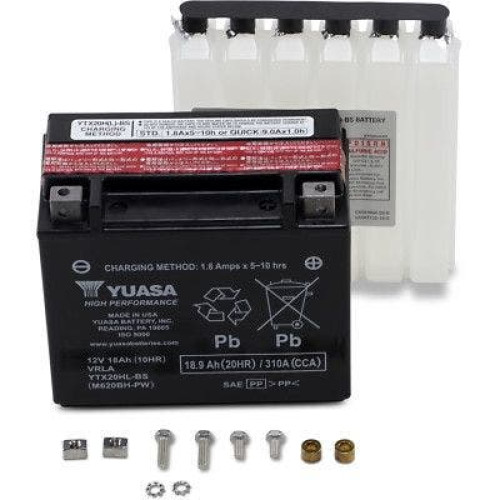PartzBiz HD: 4400154-Yuasa YTX20HL-BS-PW High Performance AGM Maintenance-Free Battery ATV Motorcycle YUAM620BH-PW harley honda john deere kawasaki polaris victory yamaha replacement upgrade