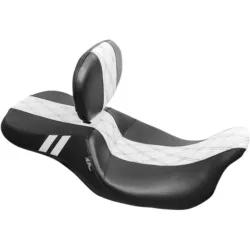 PartzBiz HD LK-997BRGT1 - Le Pera Outcast 2 Up GT Black White Diamond Seat w/ Backrest Harley Touring 08+