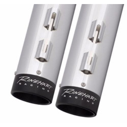 PartzBiz HD 100-0210 - 2” Inlet Rinehart Chrome 4” Slip-On Black Ends Mufflers Exhaust Harley Touring