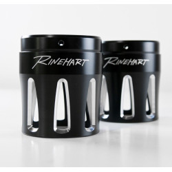 PartzBiz HD 900-0120 - Rinehart 4” Black Machined Moto Series Merge Style End Caps Harley Muffler Pair